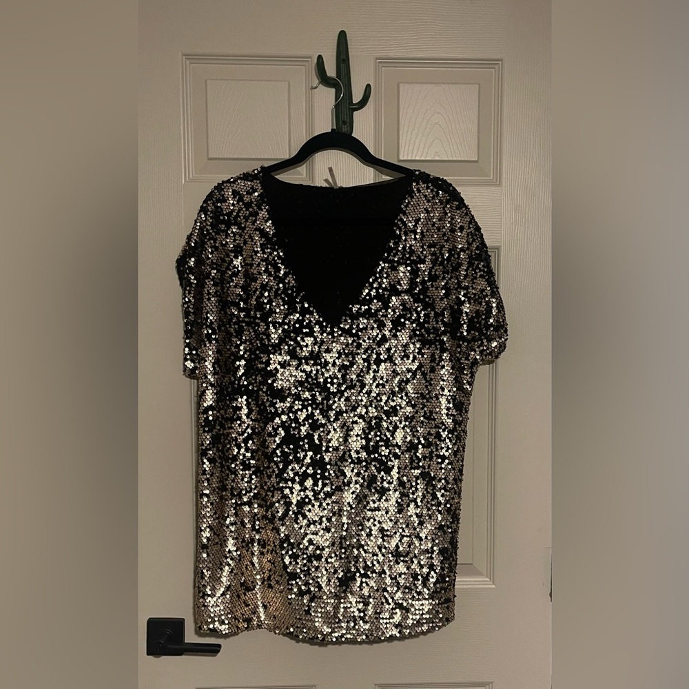 Free People Pop Goes The Party Sequin Mini Tunic Dress • XS • Black Gold - Picture 3 of 11